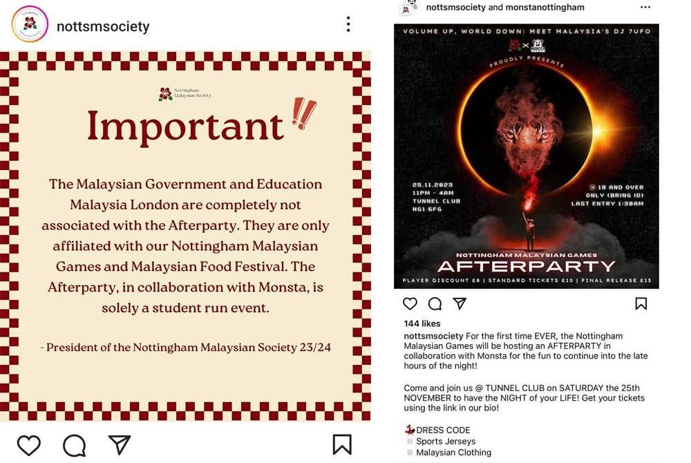 Kenyataan yang dikeluarkan oleh nottsmsociety di laman sosial mereka.