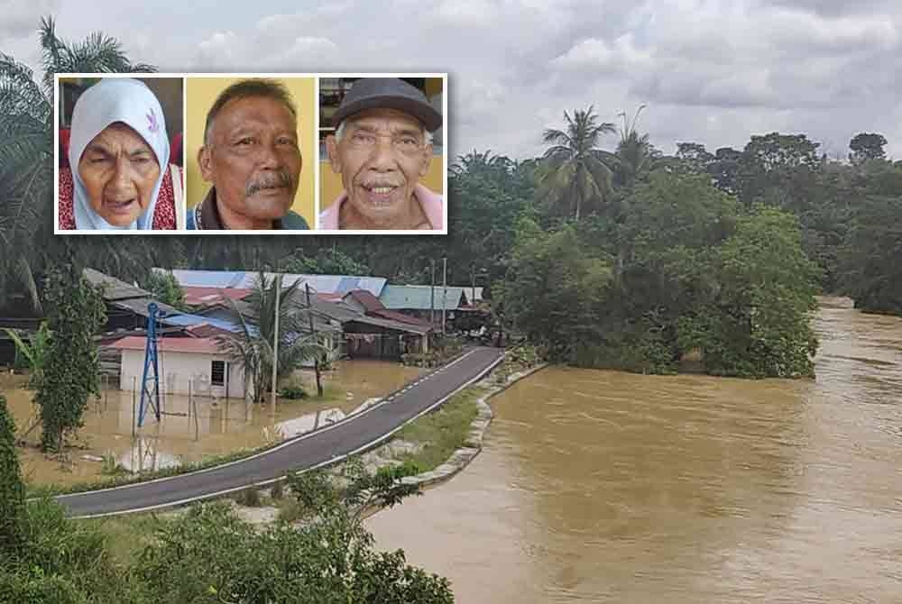 Penduduk yang tinggal di tebing Sungai Selangor di Kampung Rantau Panjang di sini mula dinaiki air pada pagi Jumaat. (Gambar kecil dari kiri: Normah, Azizis, Ismail)