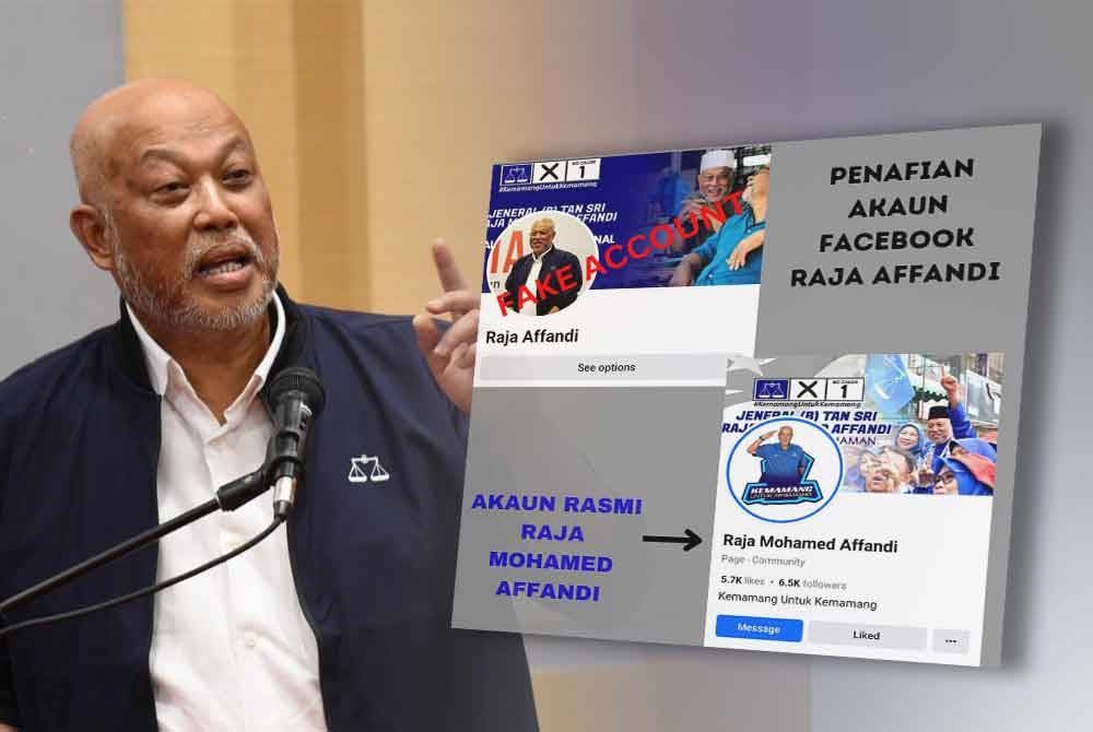 Raja Mohamed Affandi. Gambar kanan: Akaun Facebook palsu calon BN muncul di tengah kemeriahan kempen PRK Kemaman.