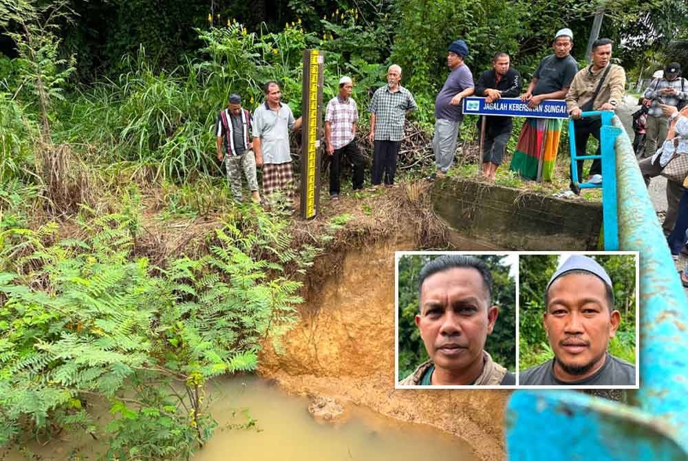 Tebing runtuh di hujung Jambatan Sri Kulim. Gambar kecil: Fadli Shah dan Mohd Shukri