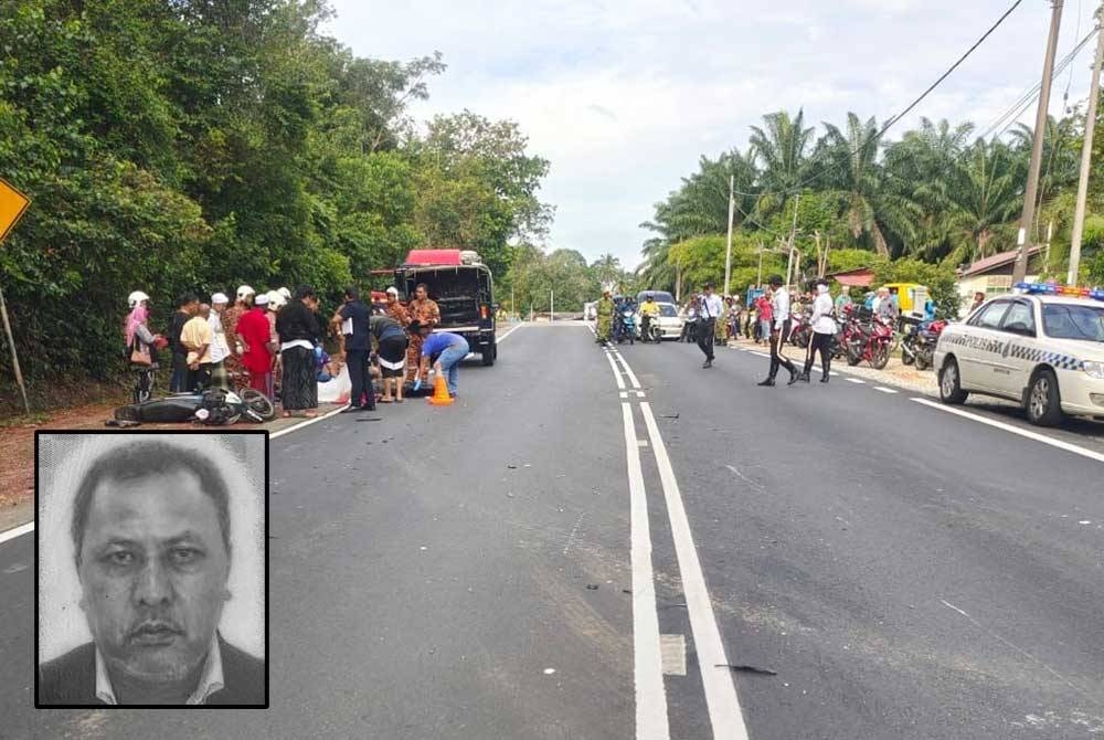 Lokasi kemalangan maut membabitkan tiga motosikal. Gambar kecil: Sulaiman