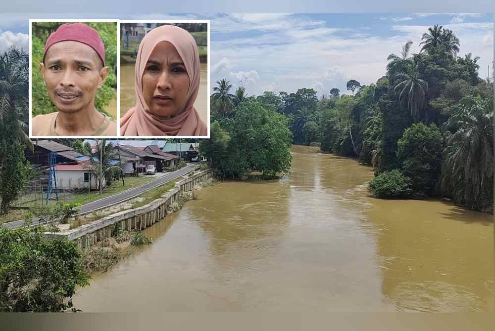 Penduduk rayu kerajaan mempercepat pembinaan ban di kampung itu bagi mengelakkan kejadian banjir. Gambar kecil: Sulaiman, Jumaayah