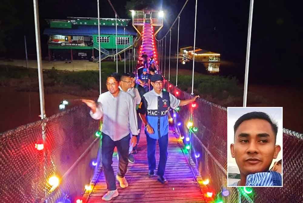 Suris (kanan) ketika membawa rombongan Perbadanan Putrajaya menaiki jambatan itu pada waktu malam baru-baru ini. Gambar kecil: Mohd Muzzamil