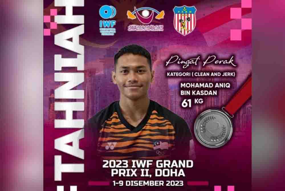 Mohamad Aniq berjaya merangkul pingat perak acara ‘clean & jerk’ kategori 61 kilogram (kg) serta pingat gangsa bagi acara keseluruhan. - Foto: PABM