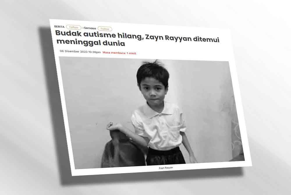 Laporan Sinar Harian pada 6 Disember lalu berhubung kejadian yang menimpa Zayn Rayyan, 6 tahun.