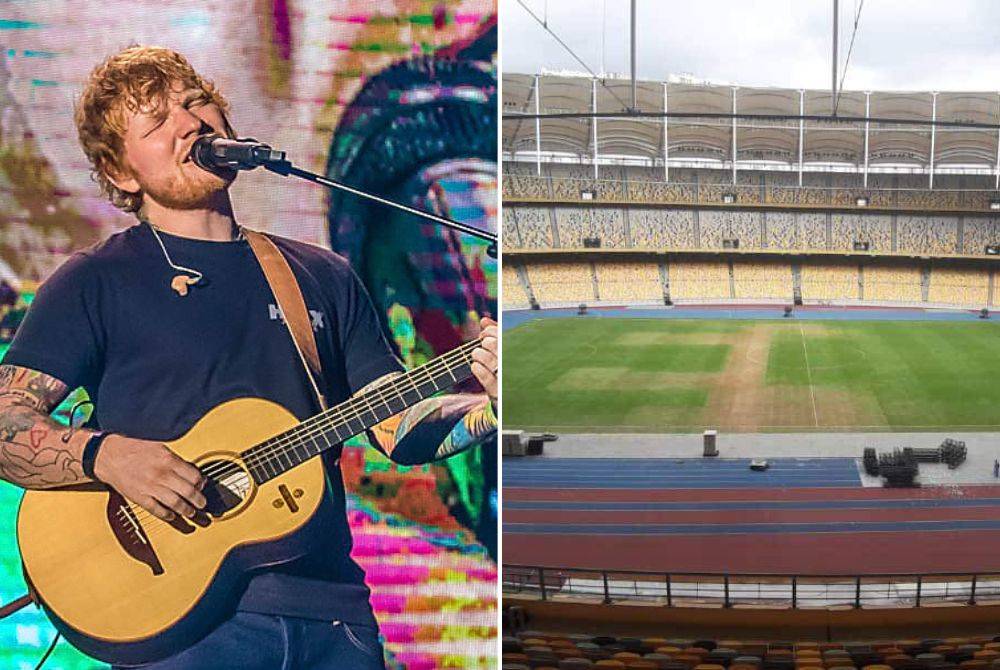 Ed Sheeran. Gambar kanan: Stadium Nasional Bukit Jalil dijangka menjadi lokasi penganjuran konsert artis antarabangsa, Ed Sheeran pada 24 Februari 2024.