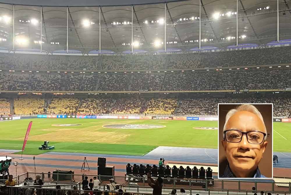 Permukaan padang Stadium Nasional Bukit Jalil yang rosak ketika aksi final Piala Malaysia baru-baru ini. Gambar kecil: Normas Yakin Md Arifin