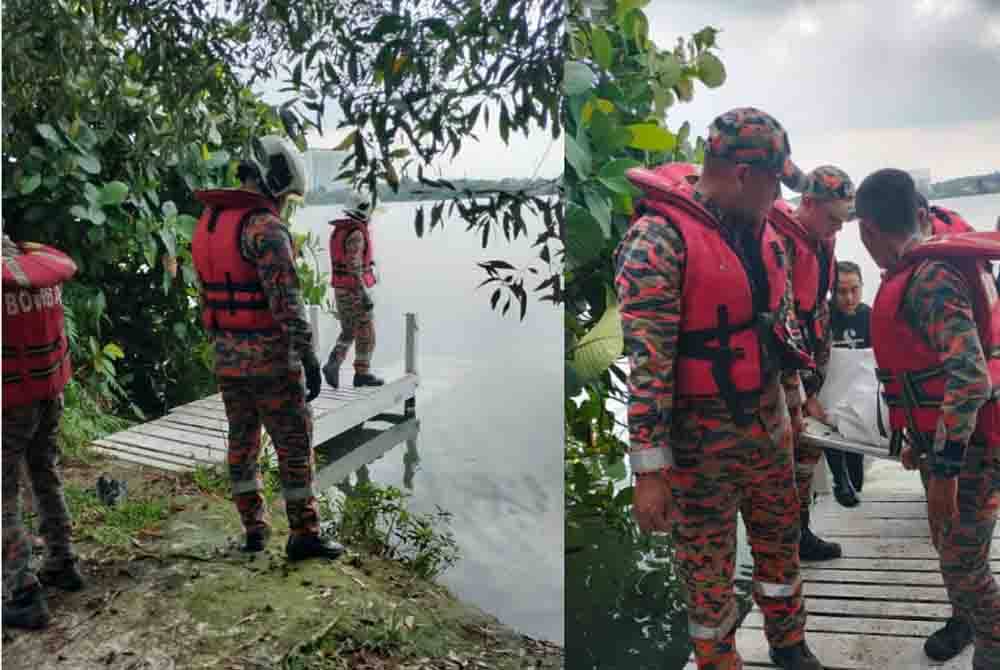 Bomba menjalankan operasi mencari mangsa yang dilaporkan lemas di tasik Bandar Saunjana Putra, Kuala Langat pada Khamis. Foto: Bomba Selangor. Anggota bomba mengangkat mayat mangsa yang lemas di tasik di Bandar Saujana Putra, Kuala Langat, pada Khamis. Foto: Bomba Selangor