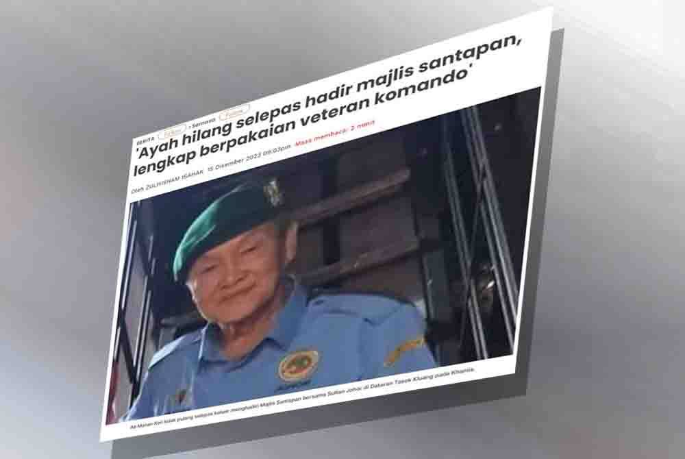 Ab Manan dilaporkan hilang selepas menghadiri Majlis Santapan bersama Sultan Johor di Dataran Tasek Kluang di sini pada Khamis.