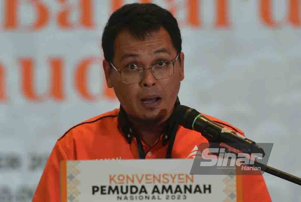 Muammar Qadaffi ketika membahaskan Pidato Ketua Pemuda sempena Konvensyen Pemuda Amanah Nasional 2023 di salah sebuah pusat acara di Bangsar pada Sabtu. Foto: SINAR HARIAN/ASRIL ASWANDI SHUKOR