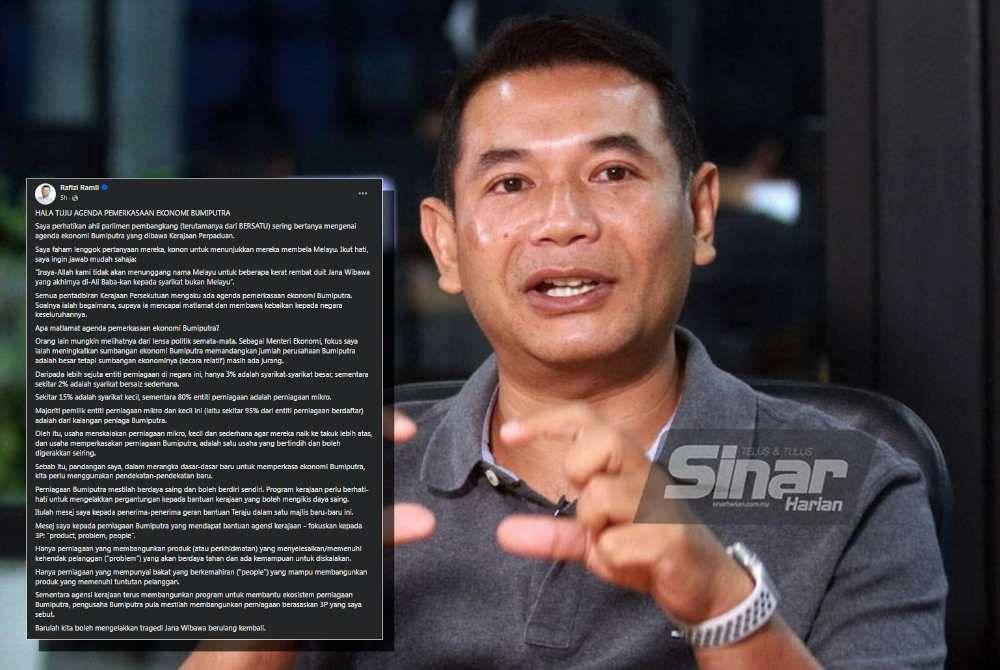 Tangkap layar hantaran Rafizi Ramli di Facebooknya pada Rabu.