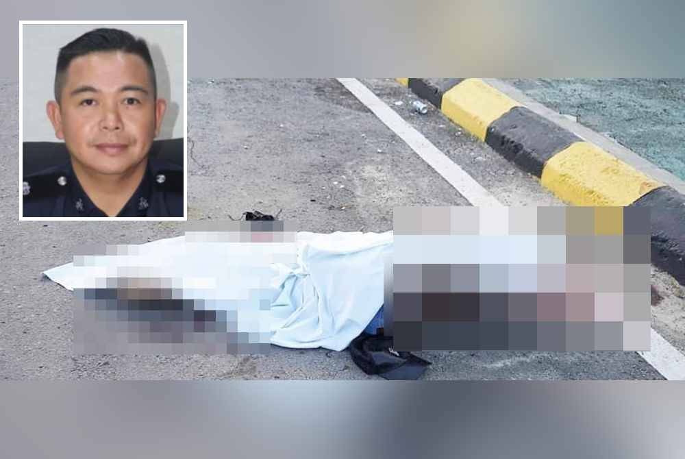 Mayat seorang lelaki ditemuikan terbaring berlumuran darah dengan kesan tetakan dan tikaman di hadapan lampu isyarat Bundusan Jalan Penampang-Kota Kinabalu. Gambar kecil: Sammy