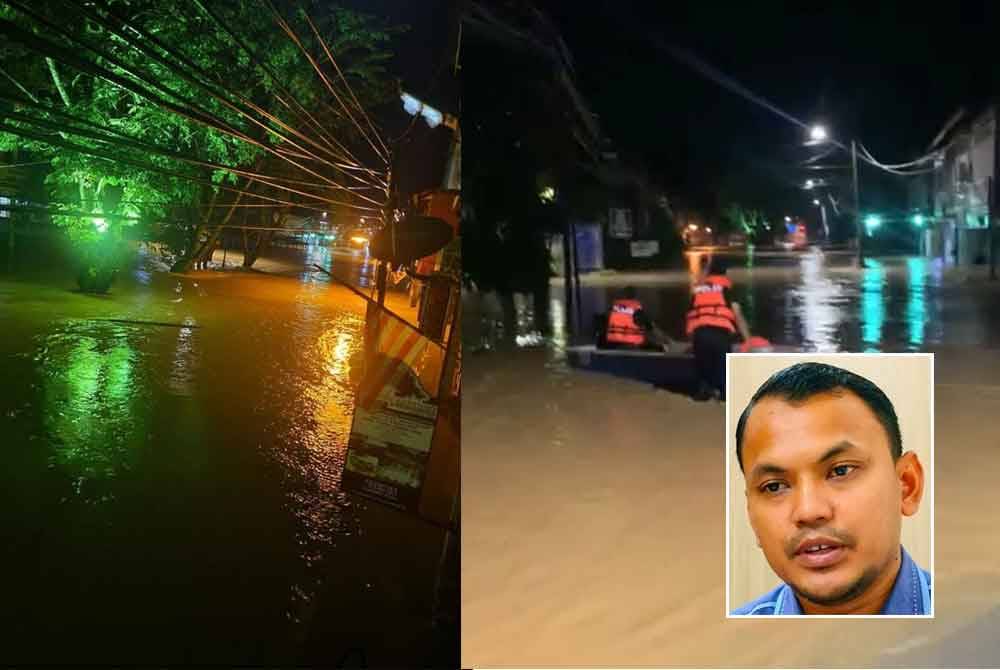 Keadaan pekan Sungai Lembing selepas paras air sungai di kawasan terbabit melepasi paras bahaya. - Foto: ADUN Sungai Lembing, gambar kecil: Mohamad Ayub