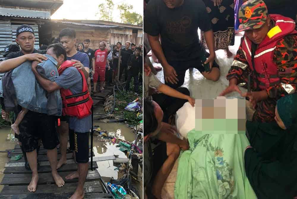 Ahli keluarga mangsa tidak dapat menahan kesedihan sebaik penemuan mayat kanak-kanak tersebut dalam kejadian di muara sungai Kampung Kurnia Jaya Jalan Batu Apas 4 Tawau.