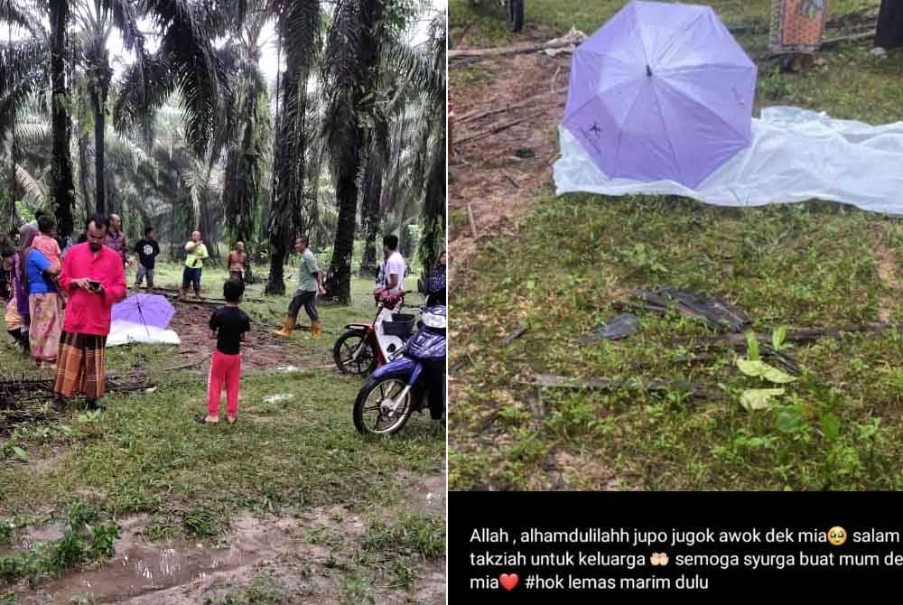 Mangsa ditemui kira-kira jam 7 pagi di kawasan kebun kelapa sawit yang terletak 1 kilometer (km) dari lokasi kejadian. - Foto ihsan pembaca