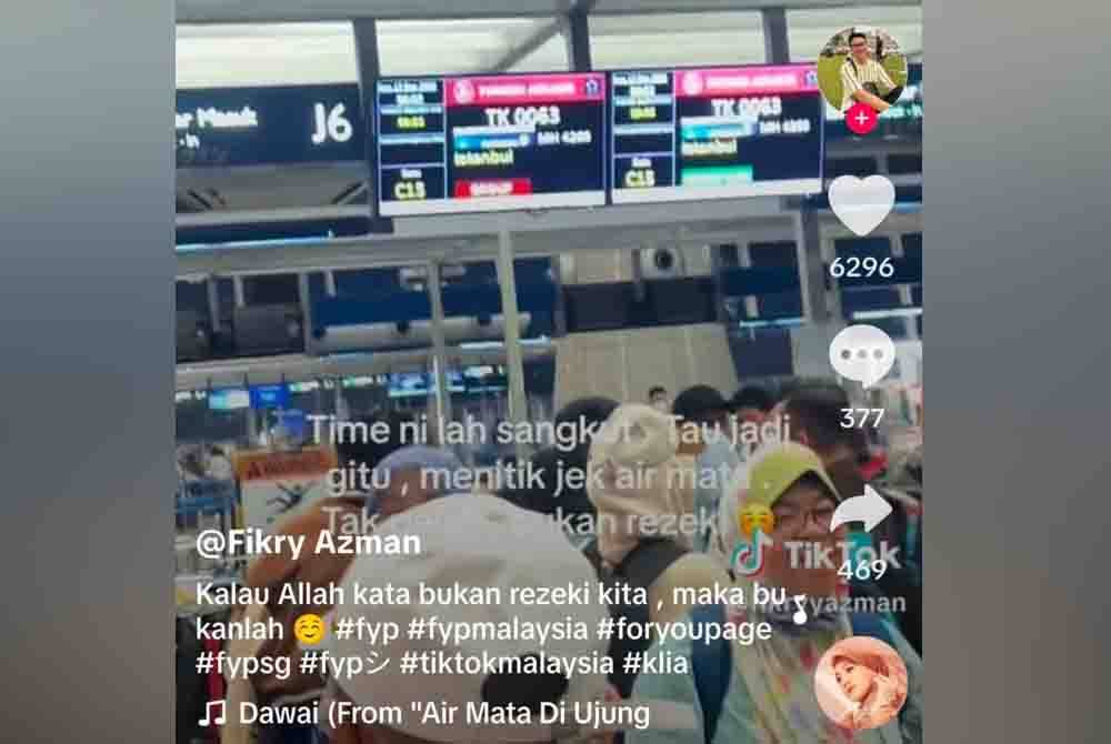 Hasrat Fikry untuk ke Turkiye bersama isterinya terpaksa dibatalkan akibat pasport yang dibawa basah. - Foto TikTok @fikryyazman