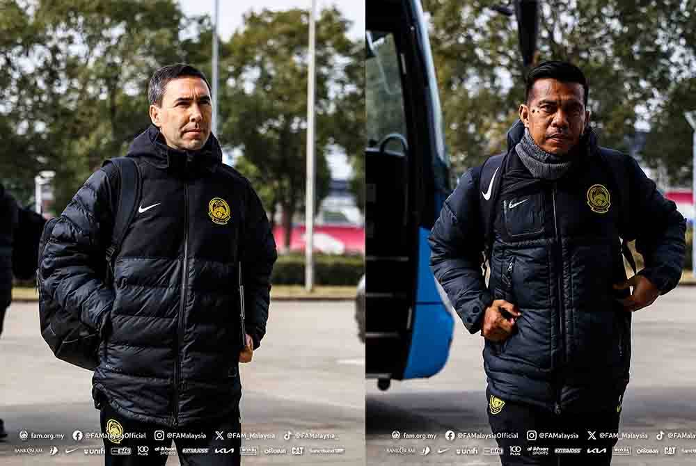 Garrido (kiri) dan Shukor memberikan kelainan kepada persembahan skuad Harimau Muda. - Foto: FB FAM