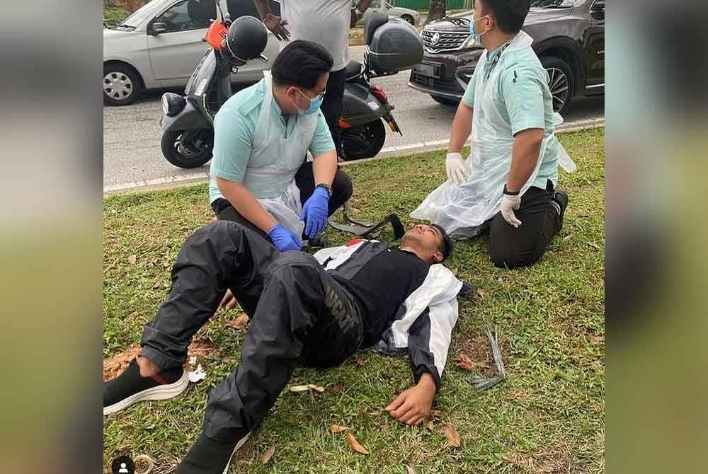 Alif Satar kemalangan sebentar tadi apabila motosikalnya dipercayai dilanggar kenderaan lain. Foto Instagram Datuk Saniboey Mohd Ismail