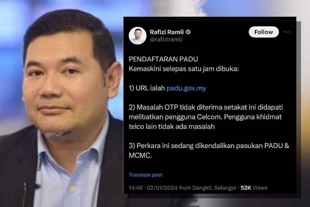 Tangkap layar hantaran Rafizi di Aplikasi X pada Selasa.