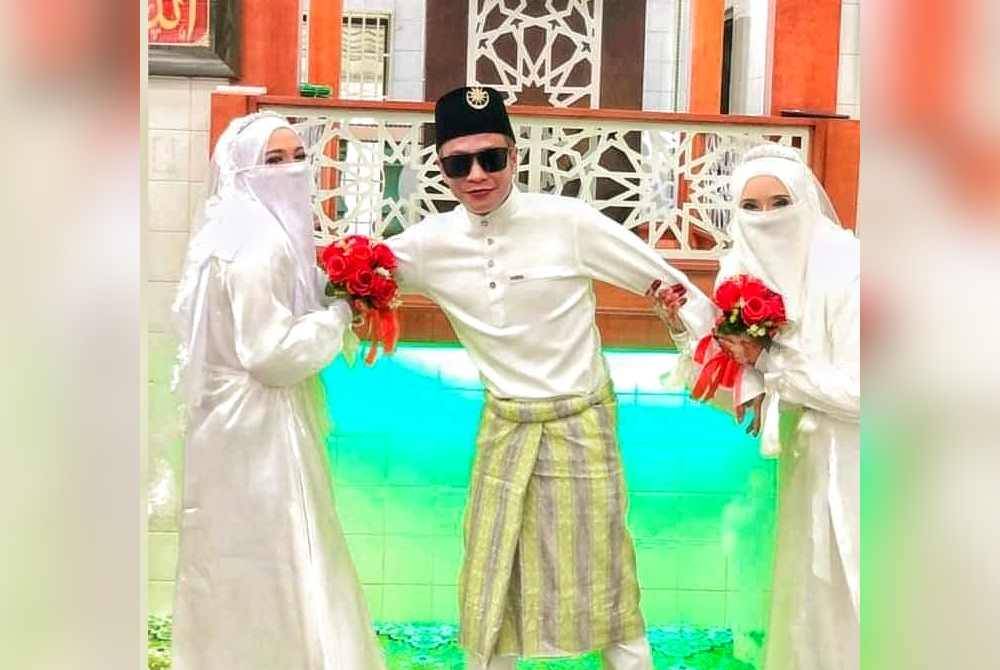 Mohd Loqman bersama kedua-dua isterinya selepas majlis pernikahan di sebuah masjid pada 24 Disember lalu.