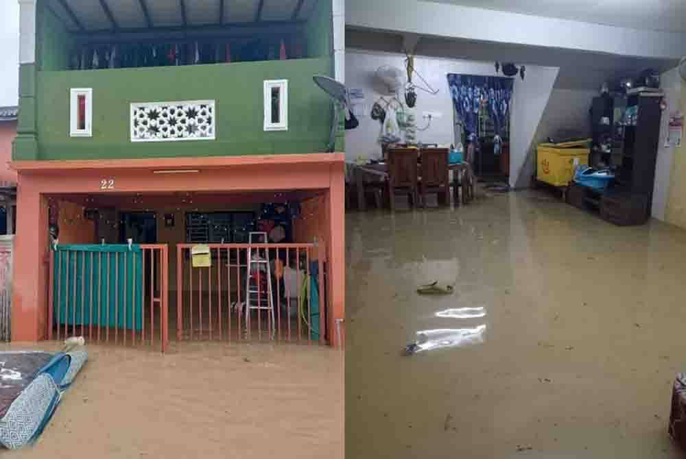 Keadaan banjir di Taman Aman Kota Tinggi pada pagi Khamis. Foto tular. Keadaan banjir di Taman Aman Kota Tinggi pada pagi Khamis.- Foto tular