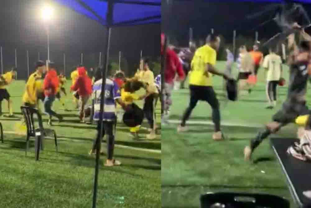 Tangkap layar kejadian pergaduhan ketika perlawanan bola sepak di Rawang, Selangor pada Jumaat.