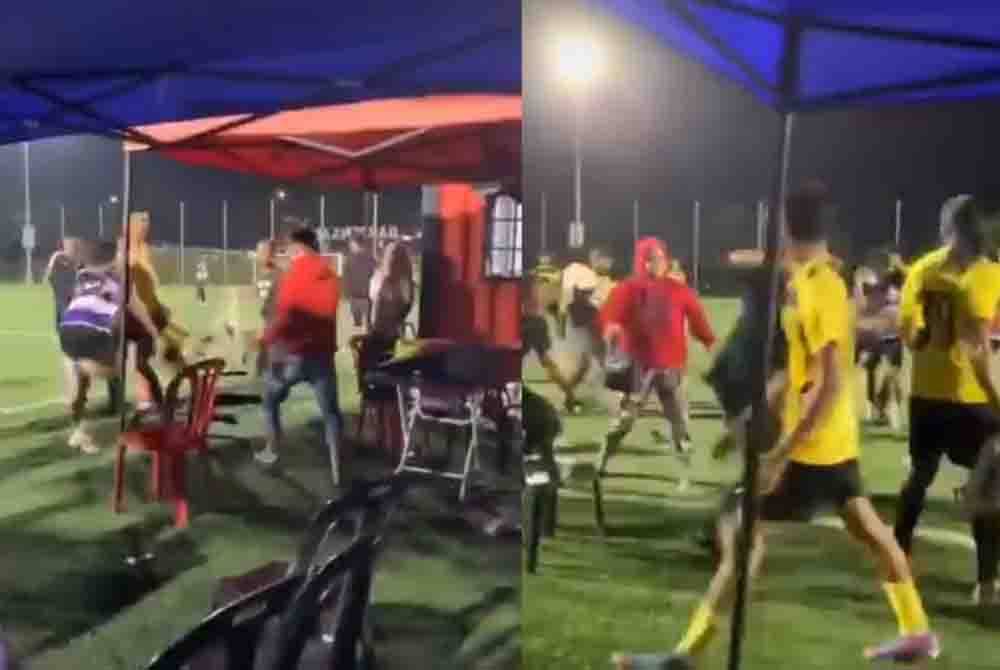 Tangkap layar video tular memaparkan pergaduhan yang berlaku ketika perlawanan bola sepak di sebuah padang di Bandar Gamuda, Rawang, semalam.