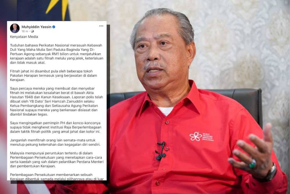 Tangkap layar hantaran Facebook Muhyiddin pada Khamis.