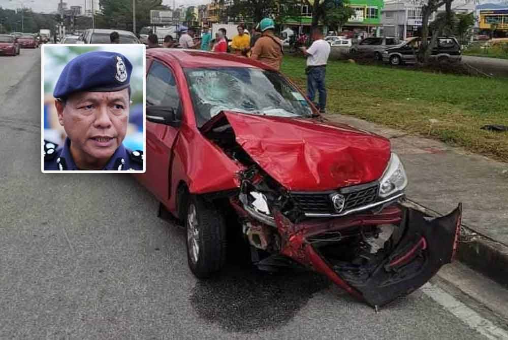 Mohd Zaid (gambar kecil) menasihatkan individu yang terlibat dengan kemalangan melibatkan tiga kenderaan di persimpangan lampu isyarat Pelangi Semenyih 2, agar tampil membuat laporan.