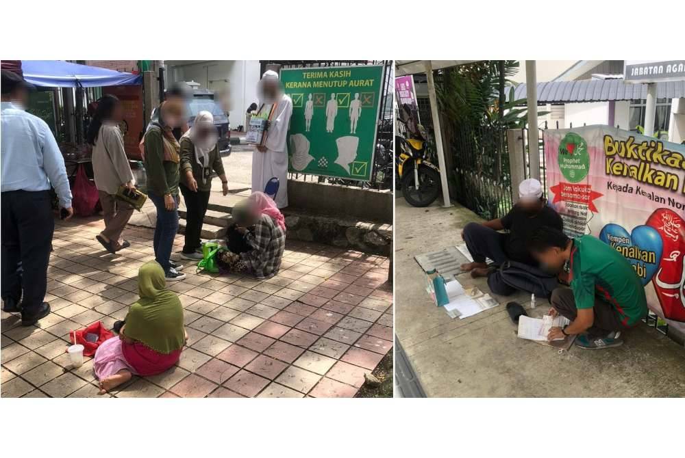 Imigresen menahan pengemis asing di sekitar pekarangan Masjid Saidina Abu Bakar, Jalan Ara, Bangsar, Kuala Lumpur semalam dan menahan 10 warga asing. Foto Facebook Imigresen