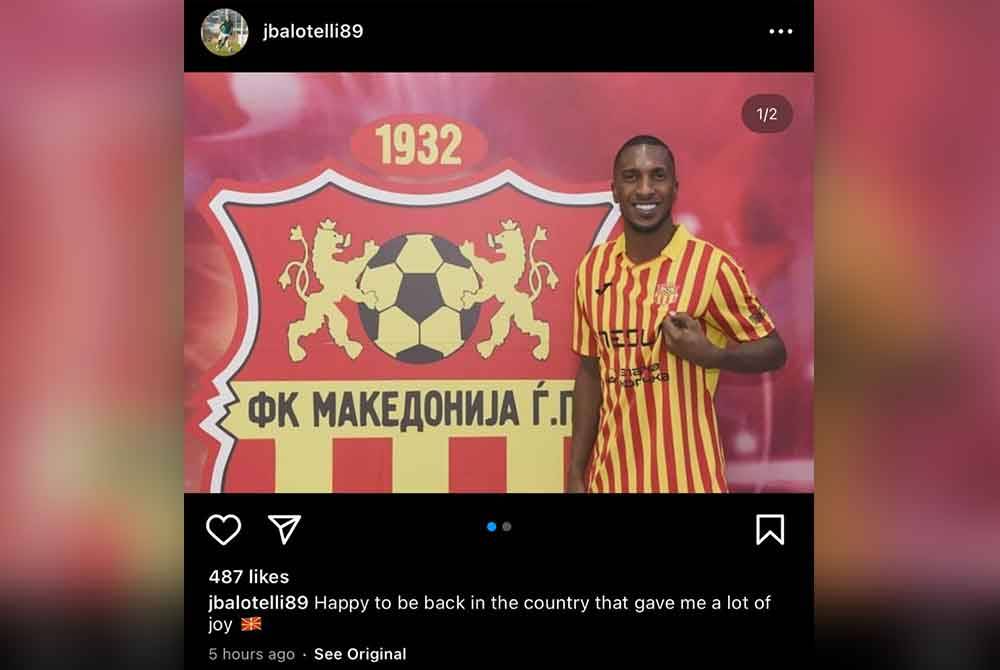 Balotelli mengumumkan di Instahramnya menyertai kelab berpangkalan di Macedonia Utara.