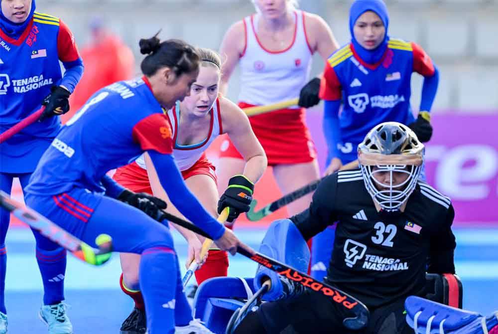 Aksi skuad wanita kebangsaan ketika menentang Kanada pada perlawanan kedua kempen kelayakan Sukan Olimpik Paris 2024 di Estadio Beterodi, Valencia, Sepanyol. Foto MHC