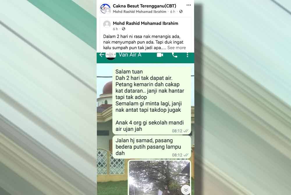 Seorang pengguna media sosial memuat naik hantaran pada Isnin mendakwa tidak mendapat bekalan air dan terpaksa mandi menggunakan air hujan.