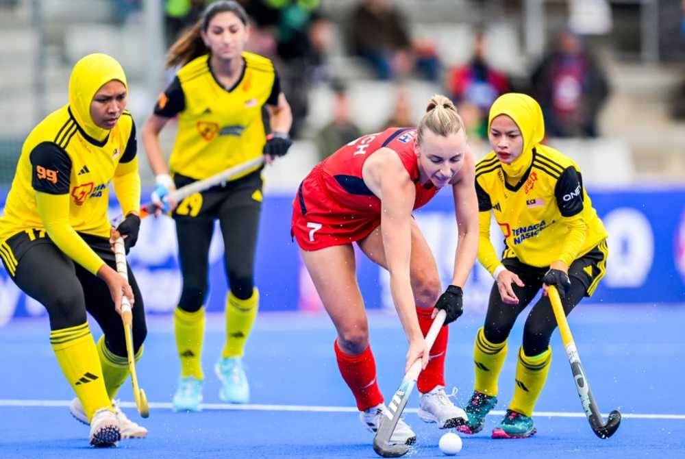 Malaysian Tigress menutup aksi pusingan Kumpulan B kelayakan Sukan Olimpik Paris 2024 dengan keputusan tewas 1-8 kepada Great Britain. Foto International Hockey Federation