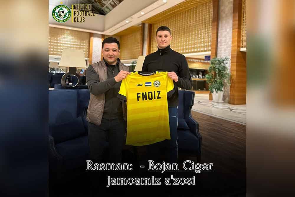 Neftchi FC Ferghana mengumumkan Bojan Ciger sebagai pemain baharu mereka bagi musim 2024. Foto Neftchi FC Ferghana