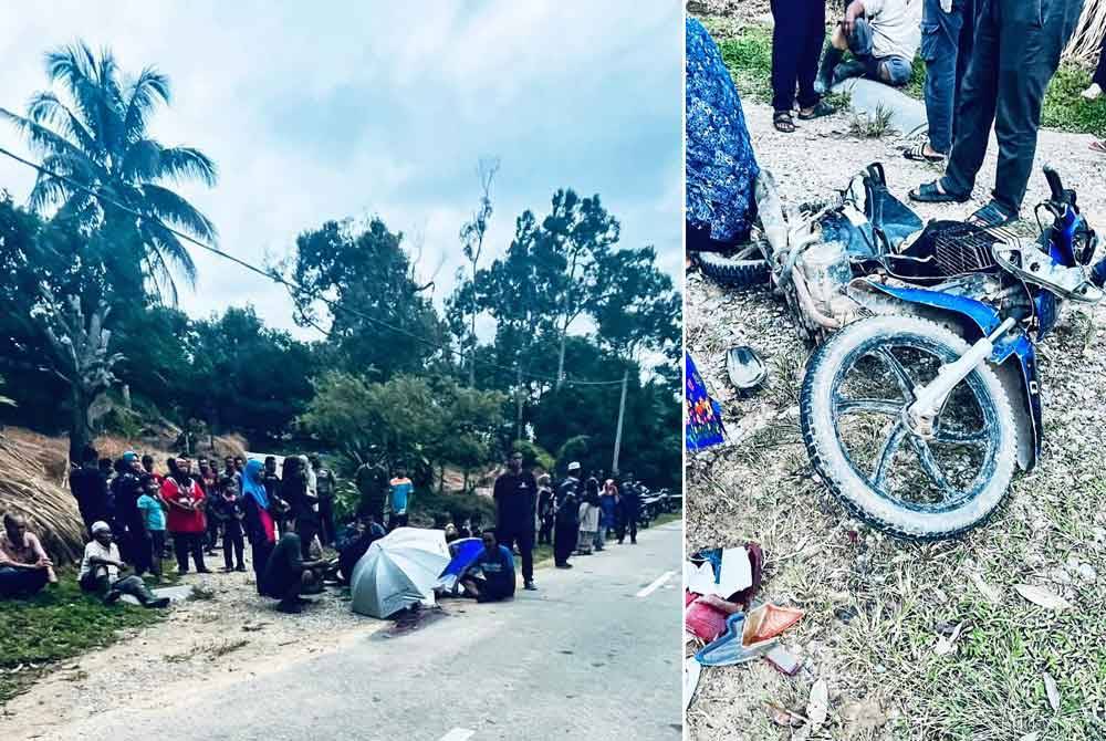 Mangsa meninggal dunia di tempat kejadian dalam kemalangan melibatkan tiga buah kenderaan di KM21 Jalan Lipis-Lubuk Kulit pada Khamis. Foto PDRM