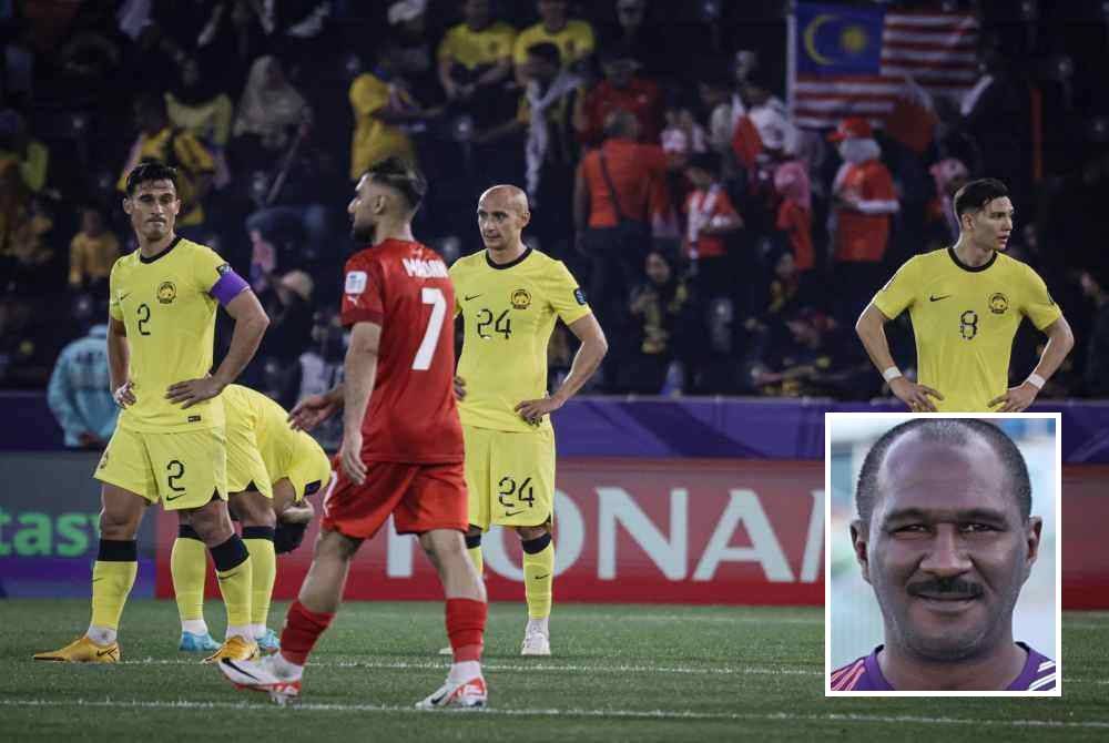 Penjaring gol kemenangan pasukan Bahrain, Ali Madan melintasi para pemain skuad Harimau Malaya pada perlawanan di antara Malaysia menentang Bahrain peringkat kumpulan E Piala Asia 2023. Foto Bernama. Gambar kecil: Zainal Abidin Hassan