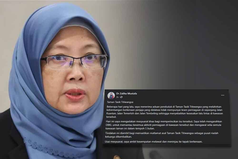 Dr Zaliha Mustafa. Gambar kecil: Kenyataan yang dimuat naik Zaliha di akaun Facebooknya pada Isnin.