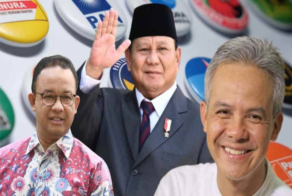 Dari kiri: Anies, Prabowo dan Ganjar berikrar mahu membanteras rasuah di negara itu.