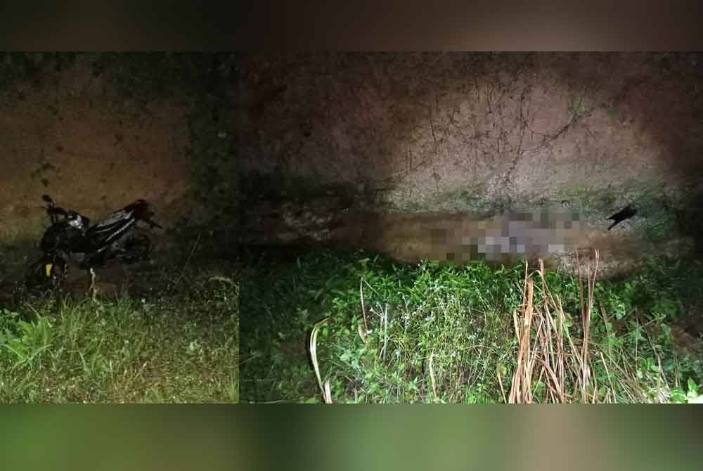 Pencarian turut menemui motosikal dipercayai milik mangsa dekat lokasi kejadian. Satu rangka lelaki ditemukan dalam parit dekat ladang sawit di Sungai Petani Kedah. Foto: JBPM