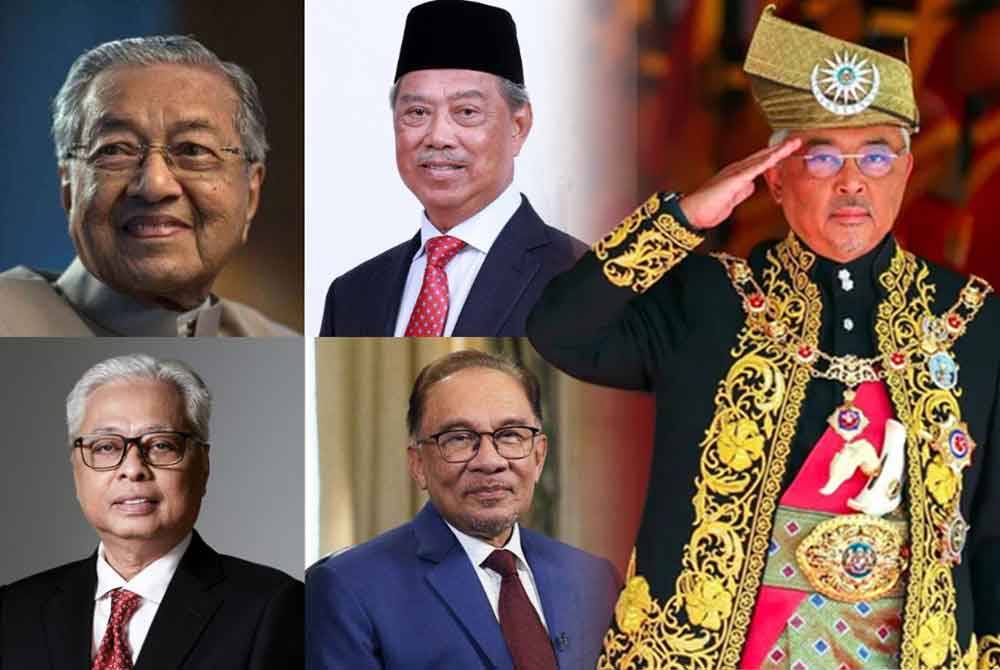 Dari kiri, atas: Tun Dr Mahathir Mohamad, Tan Sri Muhyiddin Yassin, Datuk Seri Ismail Sabri Yaakob dan Datuk Seri Anwar Ibrahim