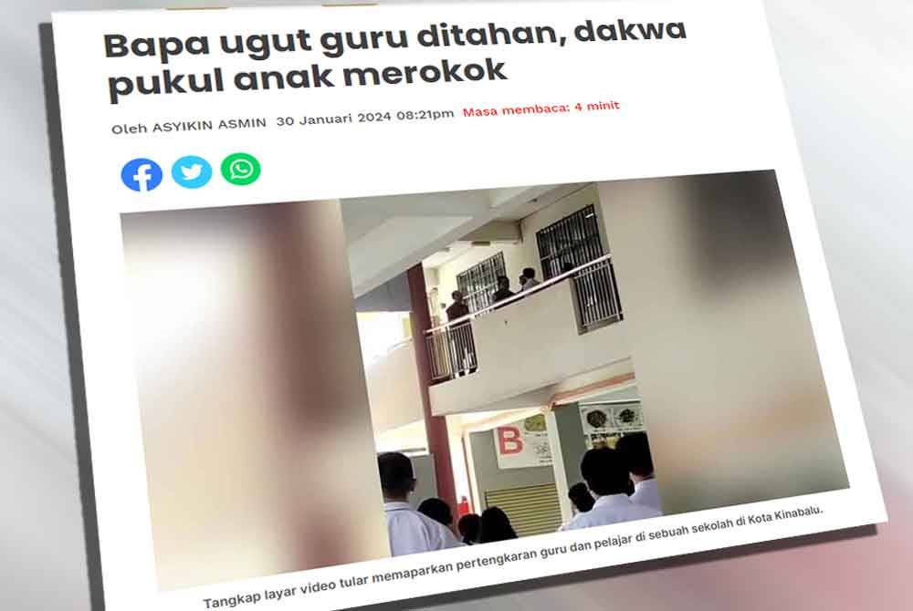 Sinar Harian pada Selasa melaporkan seorang lelaki ditahan polis kerana mengugut guru susulan anaknya didakwa dipukul selepas didapati merokok di dalam tandas sekolah pada Isnin lalu.