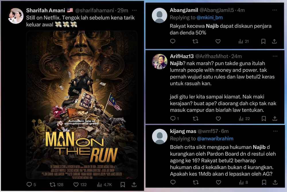 Poster dokumentari &#039;Man on the Run&#039; yang ditayangkan dalam perkhidmatan penstriman Netflix turut dimuat naik di aplikasi X