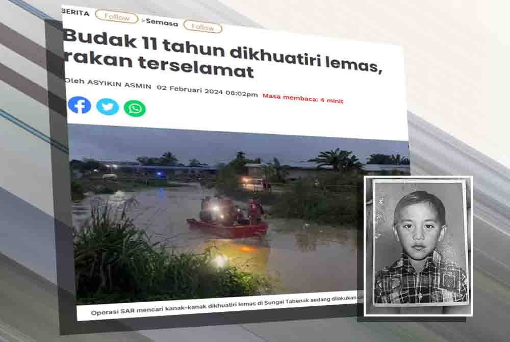 Laporan Sinar Harian pada Jumaat. Mohammad Juiqram ditemukan lemas di Sungai Tabanak, Kampung Tabanak, Lahad Datu.