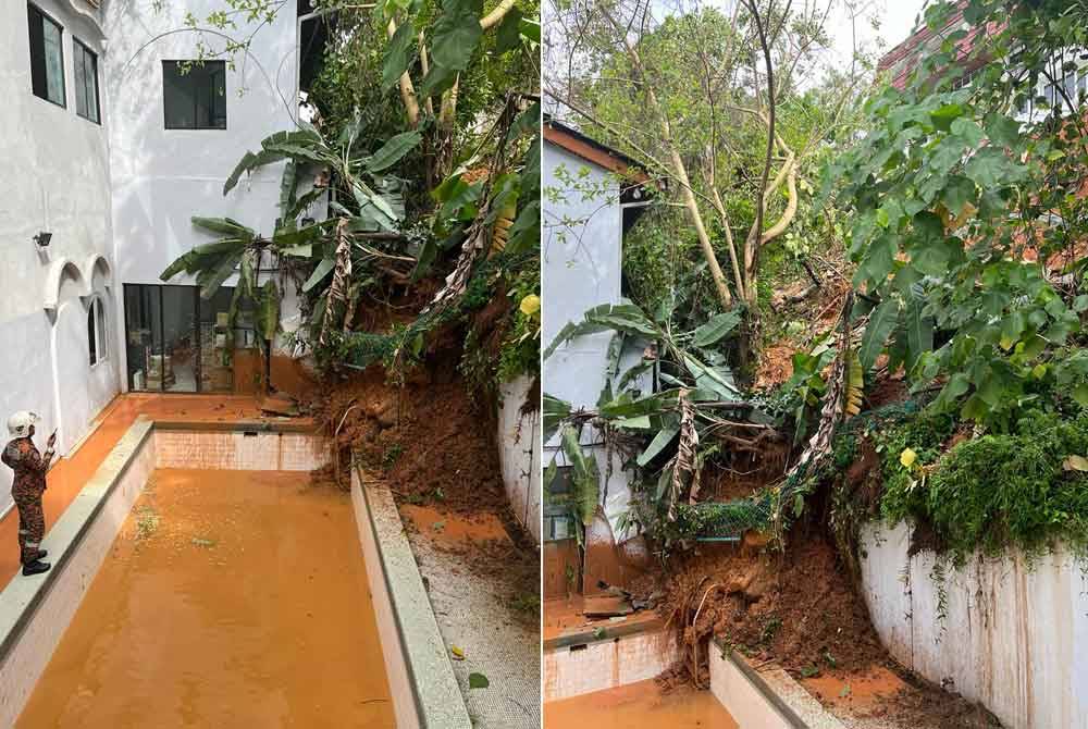 Anggota bomba sedang memantau di lokasi kejadian tanah runtuh Taman Bukit Pantai, Bangsar, pada Sabtu.