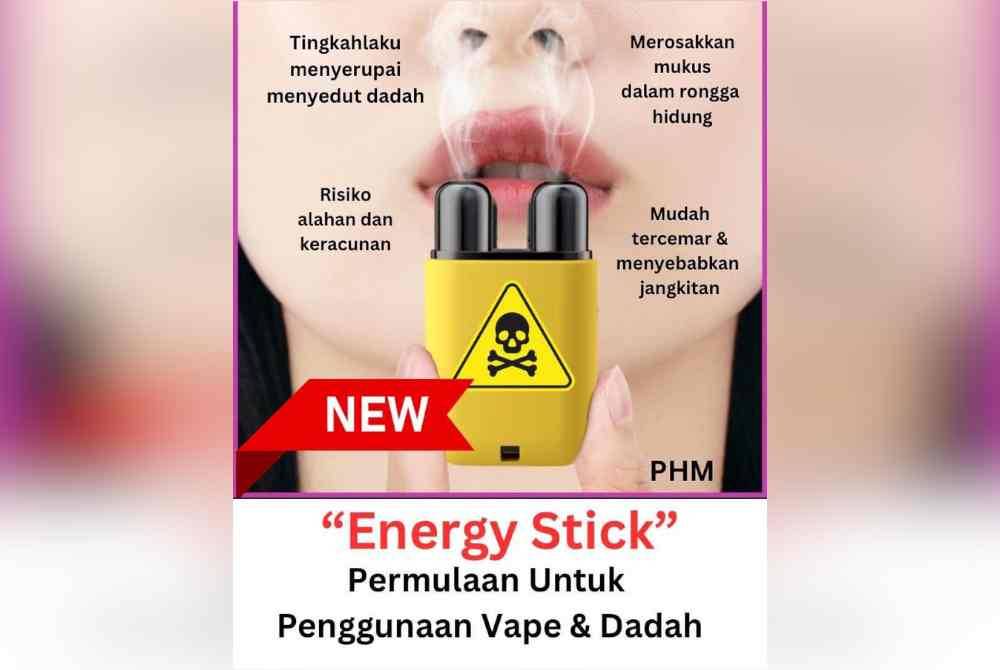 Poster hebahan Public Health Malaysia mengenai &#039;energy stick&#039; yang dimuat naik di platform X pada Ahad.