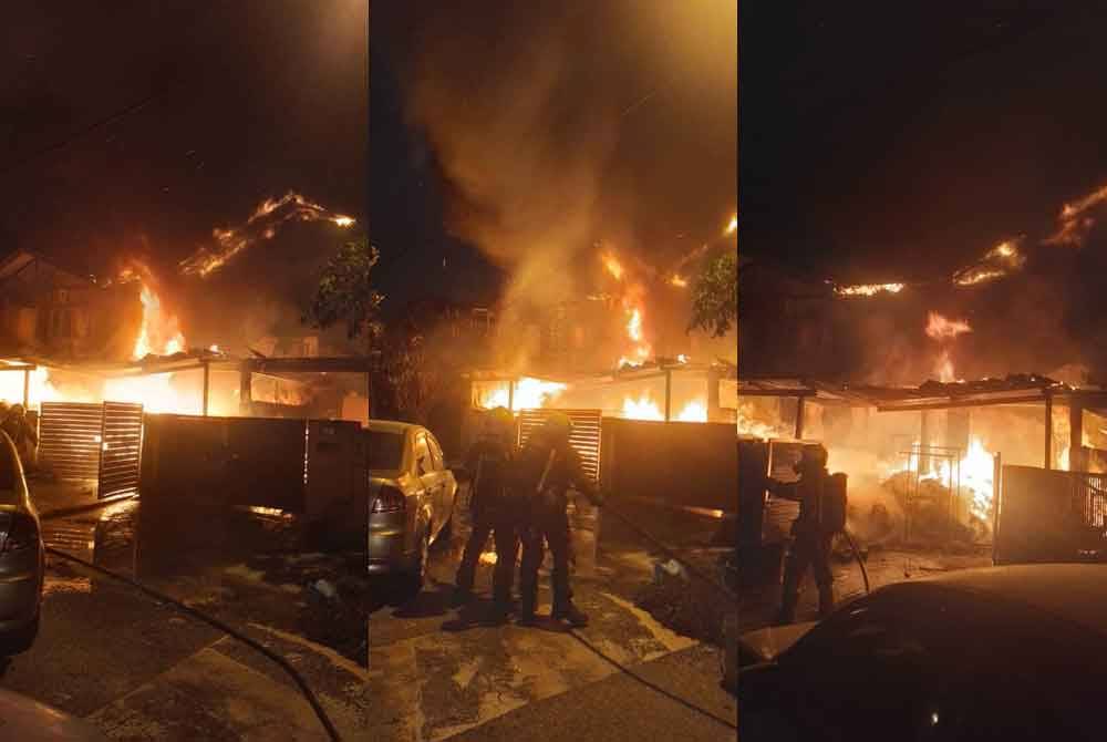 Anggota bomba mengambil masa hampir sejam mengawal kebakaran dalam kejadian di di Taman Kemacahaya dekat sini pada petang Jumaat. - Foto: Bomba