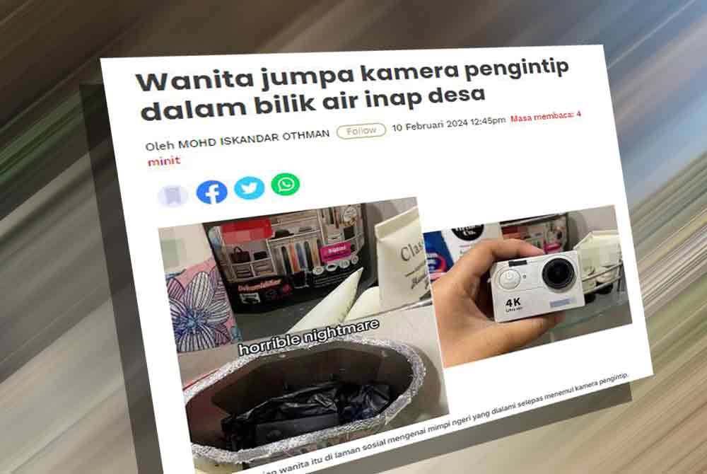 Polis mengesahkan menerima laporan daripada seorang wanita berhubung penemuan kamera kecil tersembunyi di dalam bilik air sebuah inap desa di Jelutong, di sini seperti yang tular di media sosial sejak Jumaat.