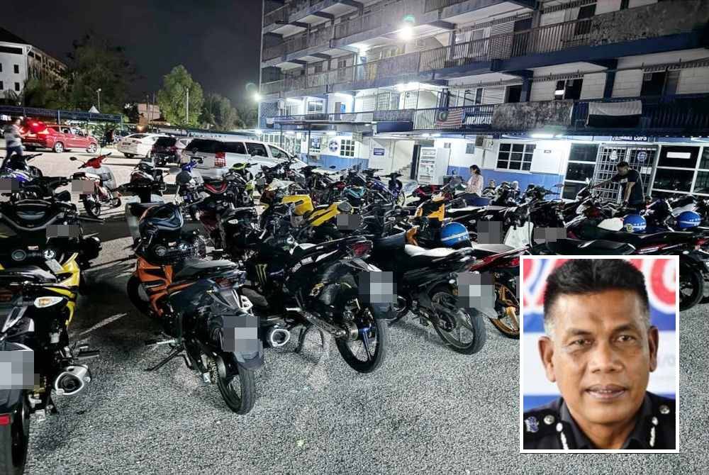 Motosikal antara kenderaan yang disita dalam Op Samseng yang diadakan pada Ahad. Foto Polis Kuantan. (Gambar kecil: Wan Mohd Zahari)