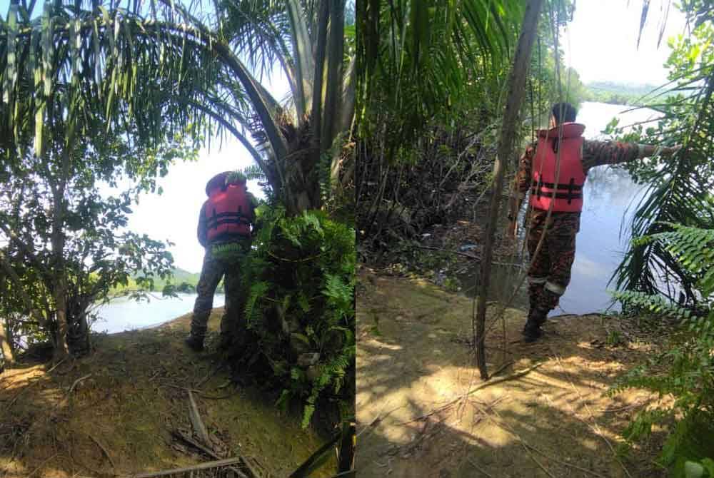 Anggota bomba melakukan penilaian kawasan sebelum meneruskan operasi mencari dan menyelamat tiga remaja dikhuatiri lemas di Sungai Sempit, Segari. Foto: ihsan bomba